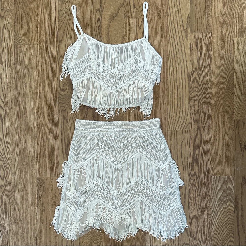 Lulu's Ivory Fringe Skirt Set
